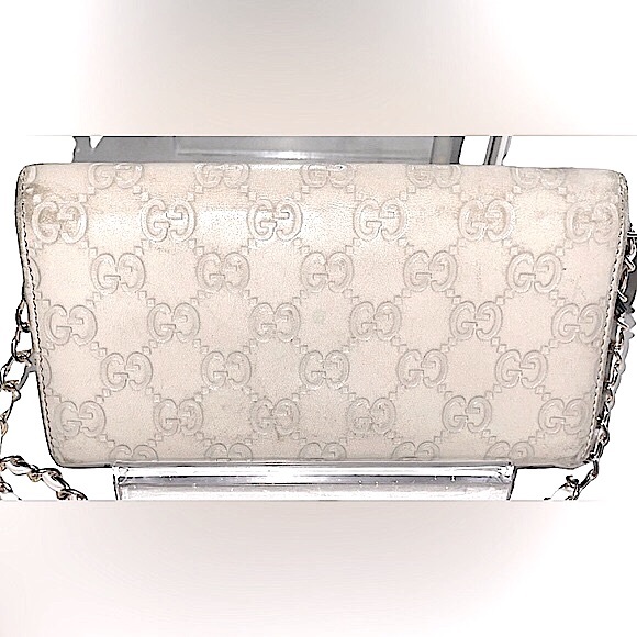 🤍 Gucci GG Guccisima Long Wallet Snap Zipper Gold GG with Chain WOC Bone Beige - Picture 4 of 13